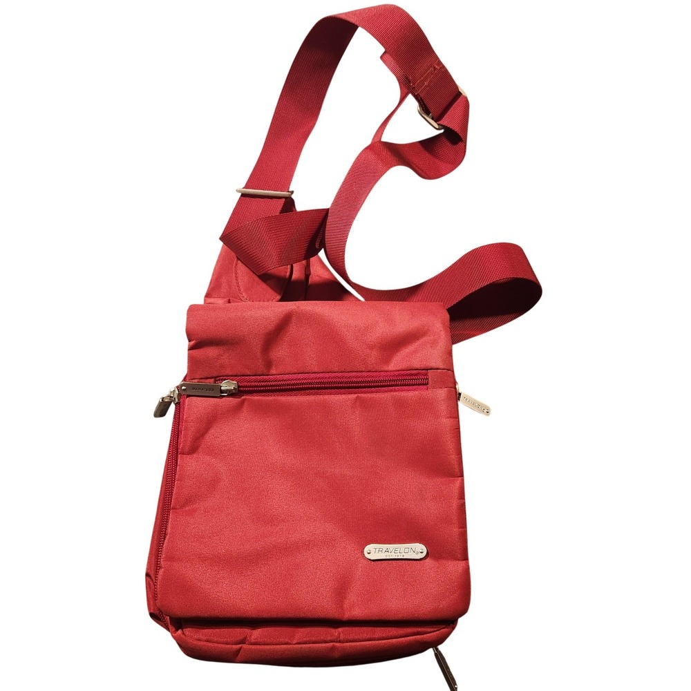 Travelon Anti Theft Crossbody Travel Shoulder Bag Red Organizer Purse New Unisex
